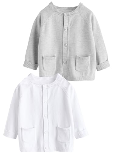 NEXT Bébé Cardigan bébé en Maille Gris et Blanc, Lot de 2 Grey/White 3 Mois-6 Mois