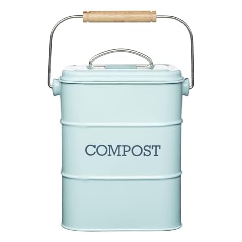 KitchenCraft Living Nostalgia Compost Bin, Duck Egg Blue Cover