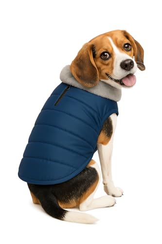 Image of The Pets Company Dog Winter Coat Jacket, Clothes, Windproof, Waterproof, Light Weight, Washable, Ultra Warm Thick Fleece Lined Dog Vest for Cold Weather Protection, (Navy, Medium - 20 Inch)