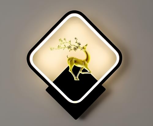 Image of Modern LED Wall Lamps | Pack of 2 Square Deer Design | Artistic Metal Accent Lighting for Bedroom, Living Room & Hallway | 3 Color Modes - Warm White, Natural White & Cool White