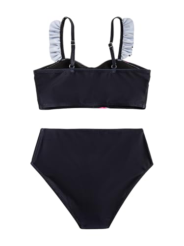 Image of RoseSeek Girl's 2 Piece Cherry Print Swimwear Ruffle Trim Ruched Bathing Suits Cute Swimsuits