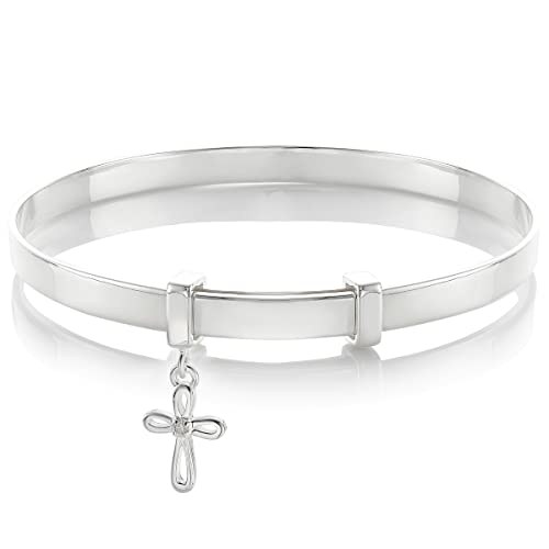 Sterling Silver Cherish Rounded Cross and Diamond New Baby Bracel...