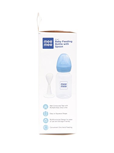 Image of Mee Mee 125Ml 2 In 1 Baby Feeding Bottle With Spoon (Blue)