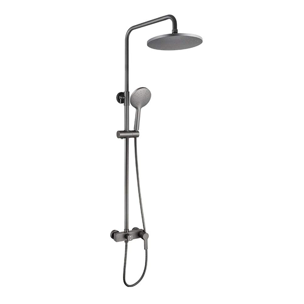 QUSYZD Shower Kits with Overhead Shower Grey, Brass Round Rain Shower Head Shower Mixer Set Limestone Resistant Shower System,B