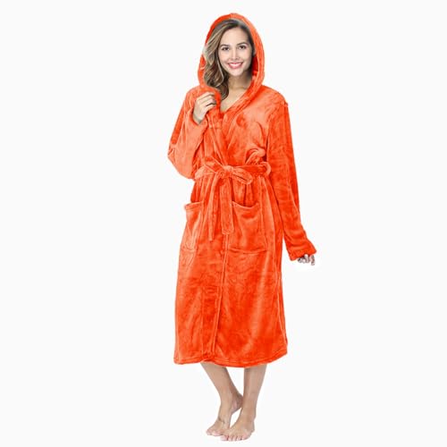 Image of RONGTAI Womens Robes Plush Fleece Hooded Bathrobe Thick Nightgown with Pockets Fluffy Sleepwear