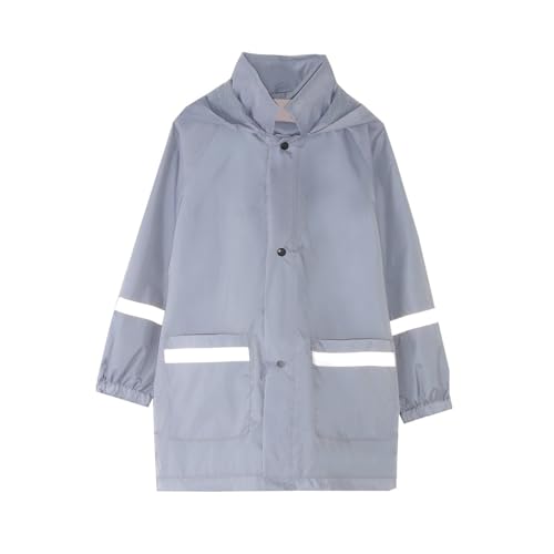 Qinlenyan Chubasquero impermeable para niños, cortavientos, chaqueta con capucha y bolsillos, manga larga, abrigo de lluvia para exteriores, gris, 110 cm