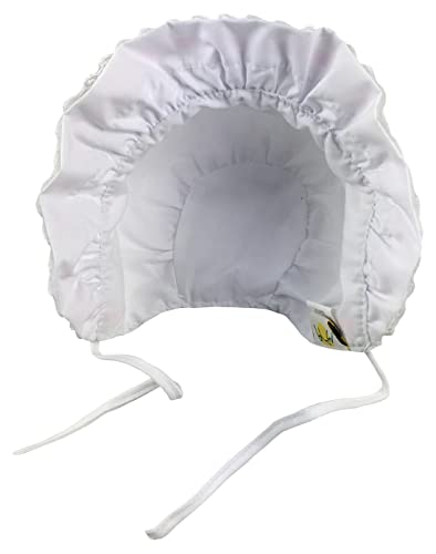 N'ice Caps Baby Girls Lacy Bonnet With Flowers Embroidery (White With Pink Ribbon, 6-12 Months) #TOP6