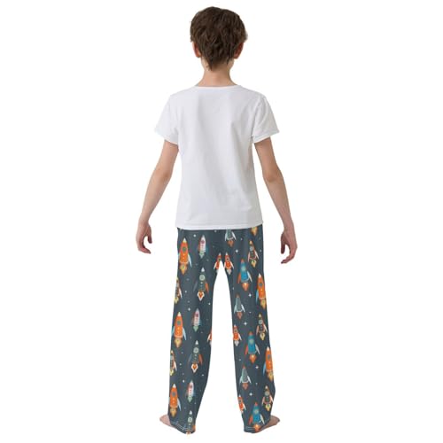 ZZXXB Colorful Rockets Outer Space Boys Long Pants Soft Trousers Elastic Waist Kids Lounge Bottoms with Pockets S-XL3