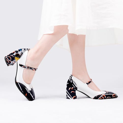 Women's Square Toe Chunky Heel Mary Janes Buckle Strap Wingtip Oxford Pumps Dress Shoes3