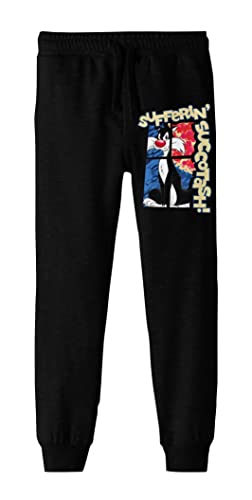 Bioworld Looney Tunes Sylvester Sufferin' Succotash! Youth Black Graphic Jogger Pants