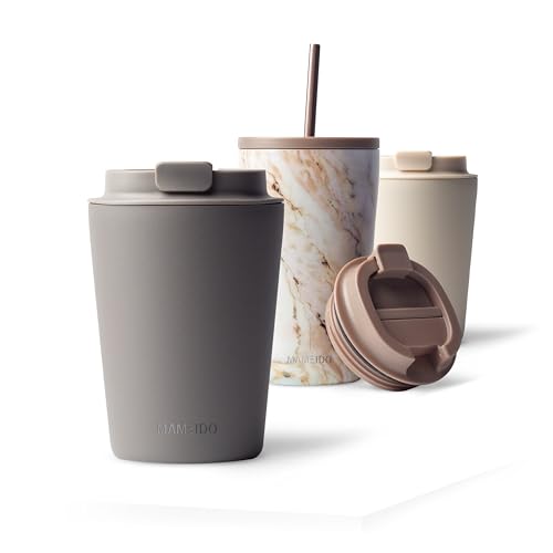 MAMEIDO Taza Térmica 350ml Taupe Grey - Termo Café en acero inoxidable sin BPA, Antigoteo - Vaso Termico Cafe y Té para llevar