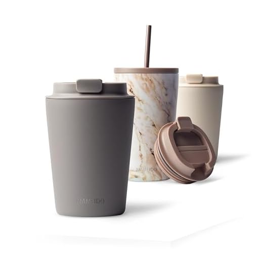 MAMEIDO Taza termica 350ml Taupe Grey - Termo café para llevar acero inox sin BPA, Antigoteo, Vaso termico café y té, hermético para bebidas frías y calientes