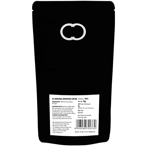Image of Christopher Cocoa, Drinking Chocolate Cocoa Powder, Dark No Sugar, 1kg Pouch (Pack of 2)