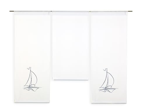 Design Mini Flächenvorhang Set Bestickt Segelboot | 4114-02 | 3 Teile |...