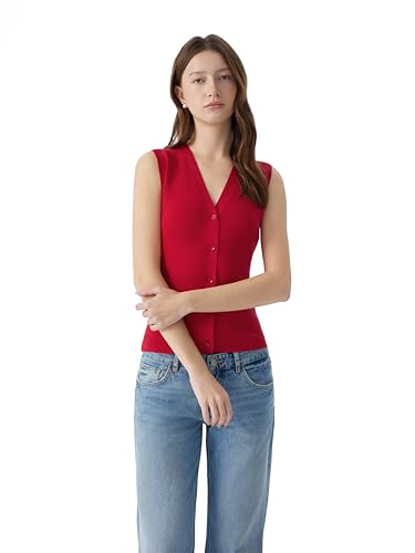 Image of SUUKSESS Women Sleeveless Sweater Tops Summer V Neck Button Down Vest Tops Business Casual Work Shirts
