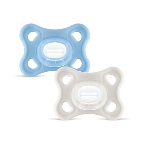 MAM Chupete Todo Silicona, 3-12 Meses, con Tetina Simétrica, Extra Pequeña y Cuello Delgado de Silicona Skin Soft Silicone de Fácil Aceptación, con Caja Autoesterilizadora, MAM Comfort, Azul, 2uds MAM Chupete Todo Silicona, 3-12 Meses, con Tetina Simétrica, Extra Pequeña y Cuello Delgado de Silicona Skin Soft Silicone de Fácil Aceptación, con Caja Autoesterilizadora, MAM Comfort, Azul, 2uds