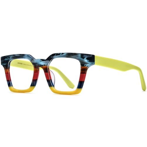 Image of HEPIDEM Matte Multicolor Acetate Glasses Frame Men Vintage Square Eyeglasses Optical Spectacles 9289