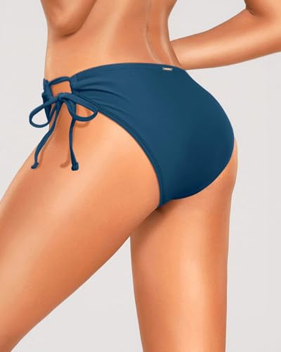 Image of Zmart String Tie Side Bikini Bottoms - Women Full Coverage Swimsuit Bottom Mid Rise Mid Waist Swim Bathing Suit Bottom