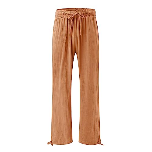 Linen Pants for Women Summer High Waisted Wide Leg Pants Casual Elastic Waist Palazzo Pants Beach Pants with Pockets4