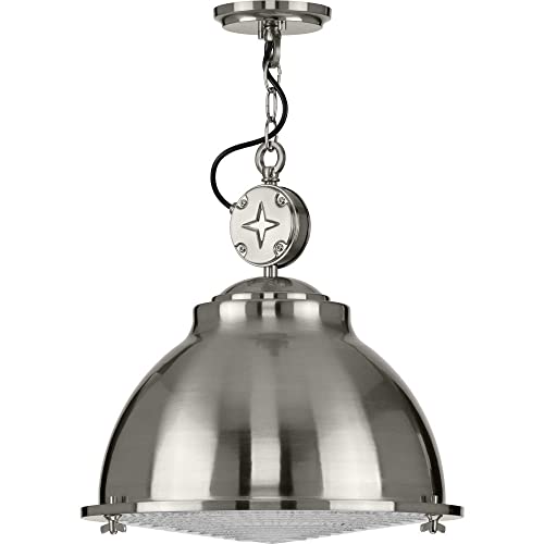 Progress Lighting Medal Collection 1-Light Clear Patterned Glass Coastal Pendant Light Coastal Blue - Image 3