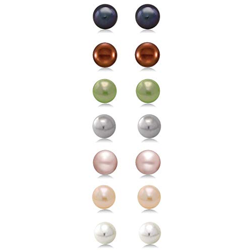 925 Sterling Silver Genuine Pearl Earrings Set for Women | AAA+ Quality Genuine Freshwater Cultured Pearl Earrings Set | 7-8mm Multicolored Pearl Earrings for Women by Splendid Pearls