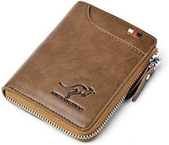 Anti-Theft Card Holder for Men Slim Wallet with Wallet Clip 10 Credit Card Slots Small Zippered Wallet Black One Size(Kakhi)