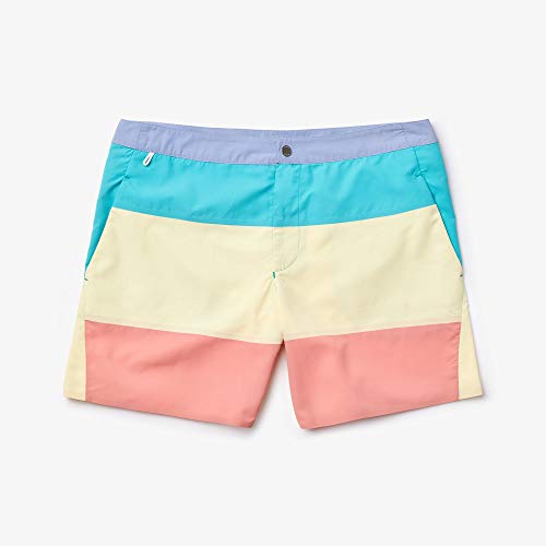 Lacoste Men's Standard Color Block Button Waist Swim Trunks, Navy Blue/Purpy-Rill-Flour, S #TOP1