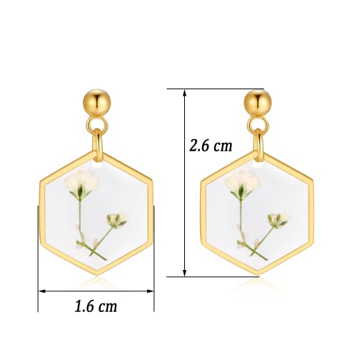 Pressed Flower Earrings | Handmade Earrings Stud | Pressed Baby's Breath Flower Earrings | Resin Dangle Earrings For Woman | Symbol Of Love And Innocence | Gift For Woman | Diameter 16Mm #TOP2