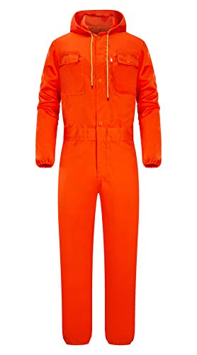 Yukirtiq Herren Baumwolle Arbeitsoverall Latzhose Arbeitskleidung mit vielen Taschen Arbeitskleidung für Handwerker, Orange, L