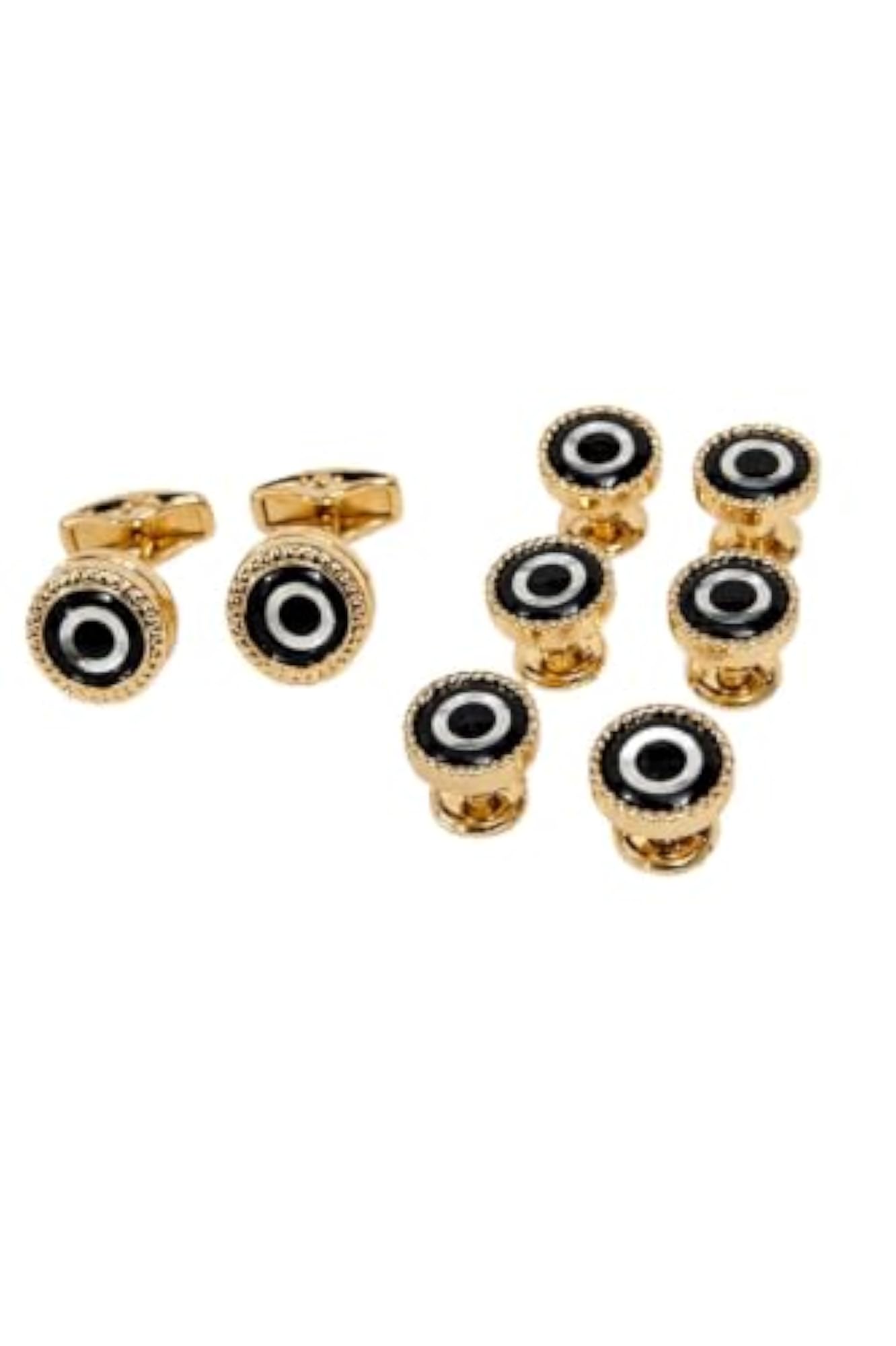 Men's Cufflinks and Shirt Studs Set, Gold Tone, Black Stone