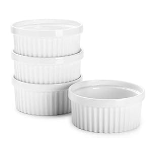 Sweese 503.401 Porcelain Ramekins for Baking – 12 Ounce Souffle Dish – Creme Brulee Ramekins – Set of 4, White