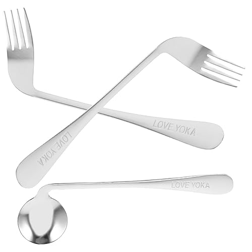 Ipetboom Feeding Utensil Set Angled Spoon Fork for Elderly Disabled Forks Comfortable Handles Stainless Steel Tableware