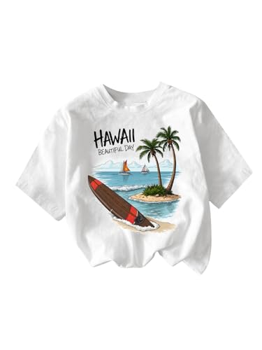 Image of RoseSeek Girl's Graphic Drop Shoulder Star Print Tee Tops Short Sleeve Crew Neck Summer Shirts