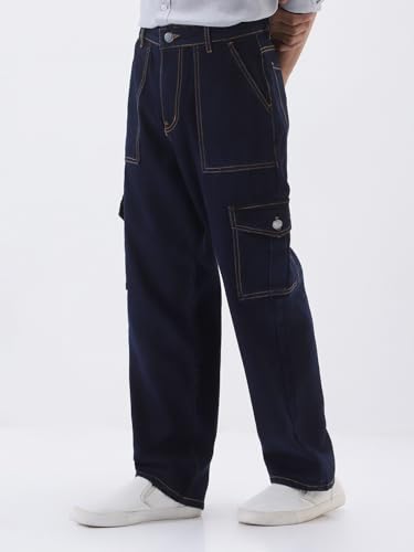 Image of Urbano Fashion Men's Loose Mid Rise Baggy Fit Cargo Jeans with 6 Pockets Non-Stretchable