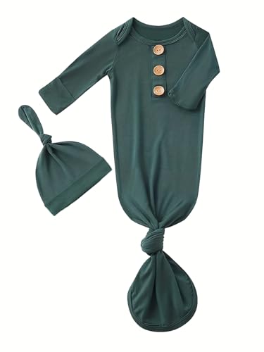 Bow Dream Newborn Baby Girls Knotted Gown Solid Color Jumpsuit with Matching Headband Bonnet Baby Boy Sleeper