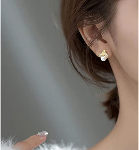 Reffeer Solid 925 Sterling Silver Bumble Bee Stud Earrings for Women Teen Girls Honey Bee Stud Earrings Pearls3