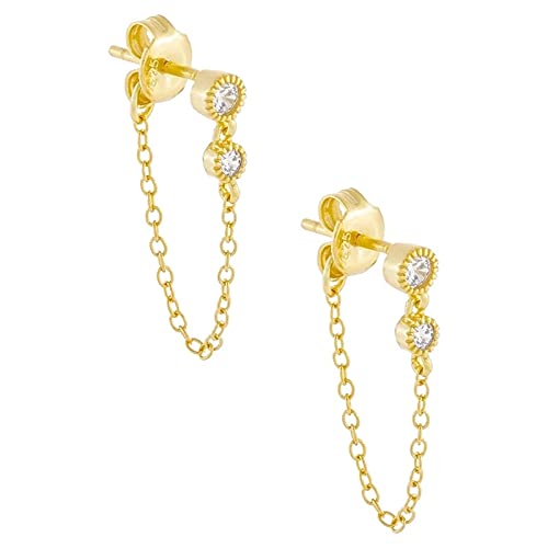 Boucles d'oreilles argent sterling femme avec pampille chaîne et zircon rond