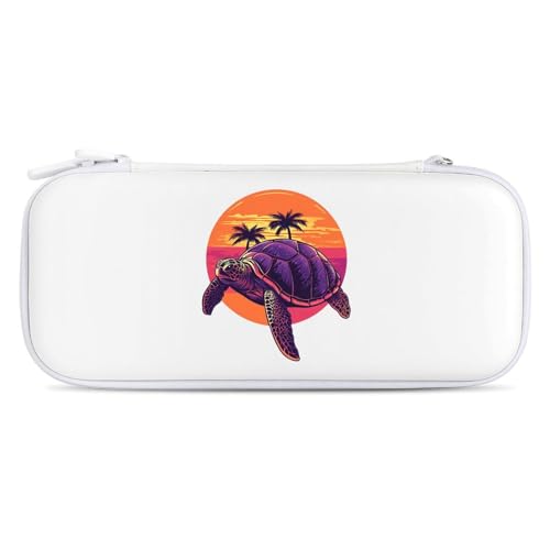 Sea Turtle Sunset Palm Trees Compatible with Switch Carrying Case Hard Travel Game Bag Pouch with 15 Games Accessories White-style