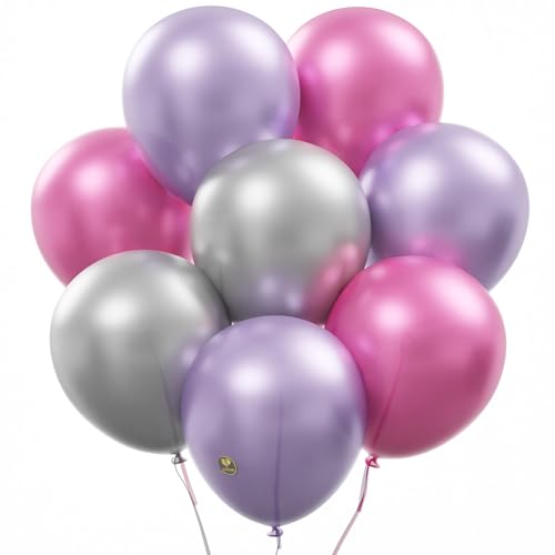 Image of AFTERLOON Natural Rubber Latex Mini Balloons 50 pcs Pearlized Pink /Silver /Lavender 5 Inch Pearl Color, Plastic-Free Alternative Pearlescent Durable Thickened Extra Strong Helium Float, Baby Wedding