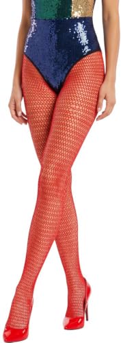 Image of ToBeInStyle Women's Huge Net Diamond Shape Pantyhose Stockings - Classic Red