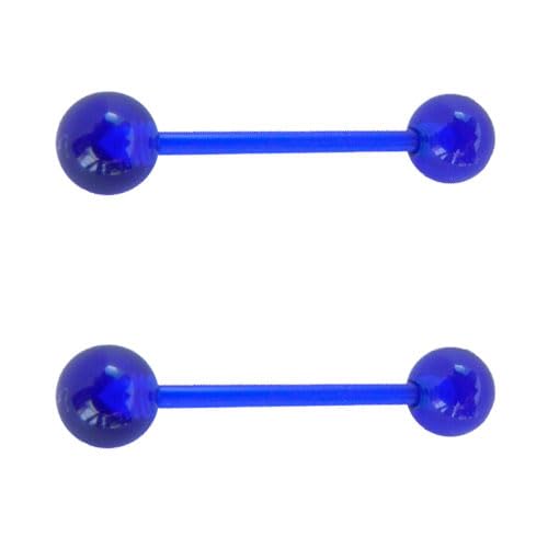 DENI2 Piercings lengua bolas azul oscuro con barra flexible 16mm de largo y 1,6mm de grosor, material bioplast antialergico.