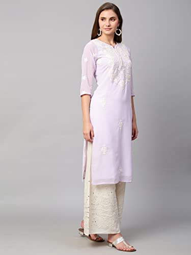 Image of RATAN Georgette Straight Lucknowi Chikankari Ethinic Wear Kurta for Women