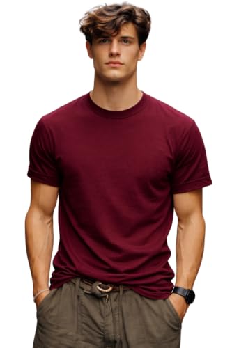 Image of INKKR Men's Solid Round Neck Half Sleeve Classic Cotton Bio-wash T-Shirt | Crew Neck Cotton Tshirt for Men