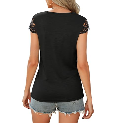 Image of Womens Tops V Neck Short Sleeve T Shirts Womens Summer Tops Casual Soft Basic Lace Tops Spring Summer Tees Clothes 2026