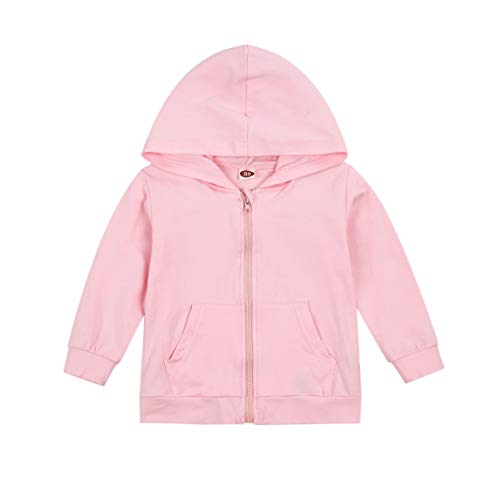 Kid Boy Girl Cotton Hoodie Toddler Casual Solid Zip Hooded Sweatshirt Tops Zipper Jacket Baby Fall Outfits (A # Pink, 5-6T)