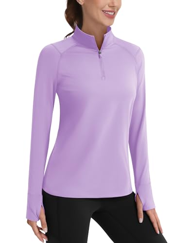 Cavva Women's Fleece Quarter Zip Pullover Running Shirt Long Sleeve Thermal Tee Athletic Workout Tops Thumb Hole