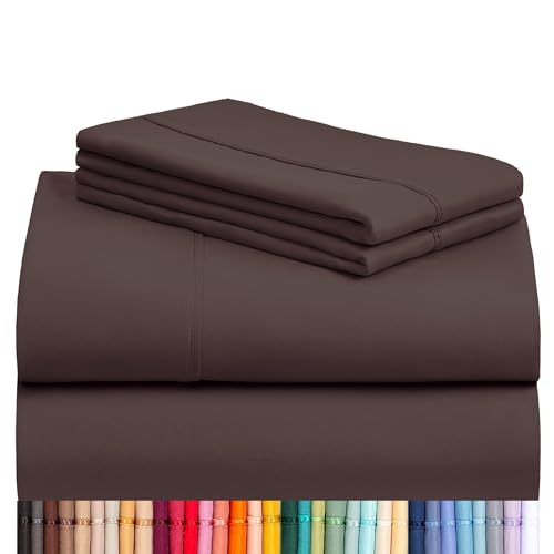 Image of LuxClub 4 PC Sheet Sheets Deep Pockets 18 inch Eco Friendly Wrinkle Free-Kids-Fitted Sheets Machine Washable Hotel Bedding Silky Soft - Brown Twin
