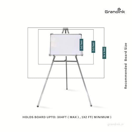 Image of Grandink 5FT Heavy-Duty Folding Metal Whiteboard Display Stand | Adjustable Display Stand for Blackboard, Notice Board, Presentation | Holds up to 3 x 4 Feet Boards | Grey