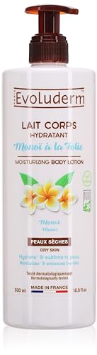 EVOLUDERM - Lait Corps Hydratant Monoï à la Folie - 500 ml - Ingrédients d'Origine Naturelle - Végan - Fabrication Française