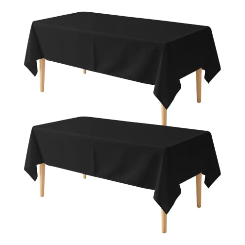 Image of 2 Pack Table Cloth 70 x 120 Inch, Rectangle Tablecloth, Stain and Wrinkle Resistant Washable Polyester Table Cover for Buffet Party, Dinner, Weddings and Camping, Black